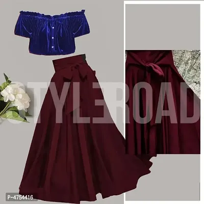 StyleRoad Crepe Skirt and Velvet Top Set