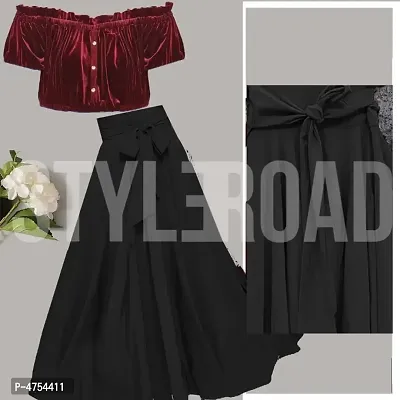 StyleRoad Crepe Skirt and Velvet Top Set