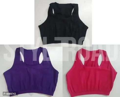 Women Cotton Solid Non Padded Sport Bras Combo Set of 3-thumb0