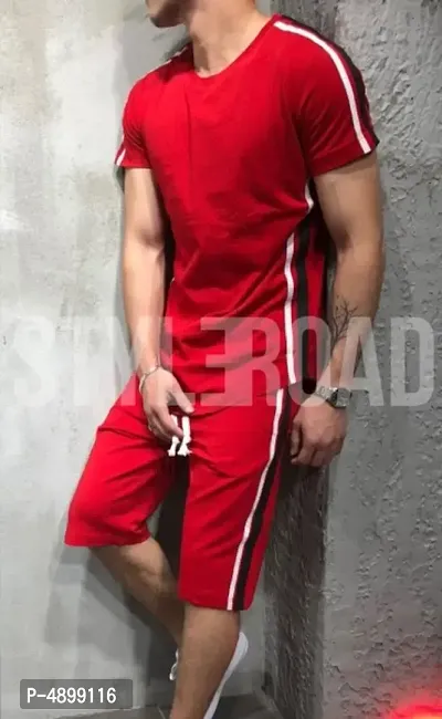 Red Polycotton Tracksuit For Men