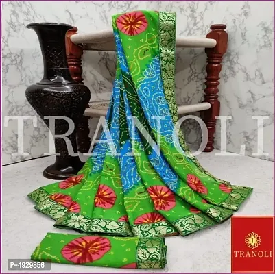 Tranoli Prints Fancy Women's Bandhani Printed Saree with Blouse Piece