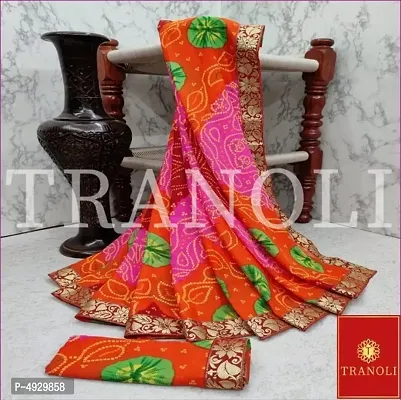 Tranoli Prints Fancy Women's Bandhani Printed Saree with Blouse Piece-thumb0