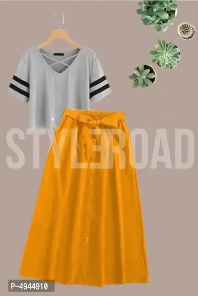StyleRoad Cotton Blend Top and Skirt Set-thumb0