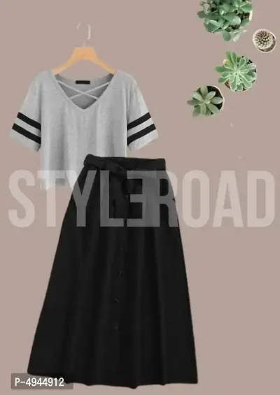 StyleRoad Cotton Blend Top and Skirt Set