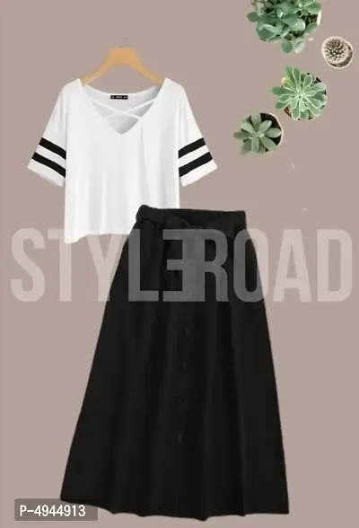 StyleRoad Cotton Blend Top and Skirt Set-thumb0
