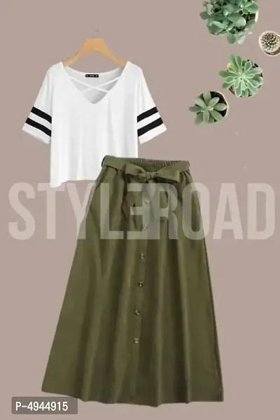 StyleRoad Cotton Blend Top and Skirt Set