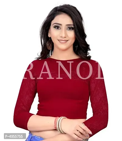 Tranoli Cotton Spandex Long Sleeve with Net Detailing Readymade Blouse-thumb0