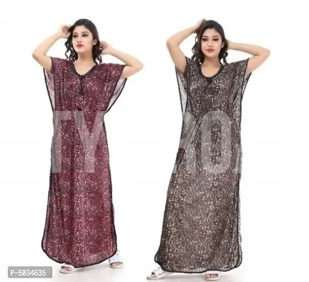Multicoloured Satin Printed Nightwear For Women