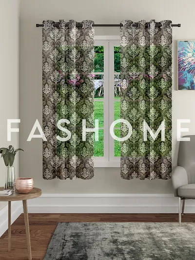 FasHome Polyester Printed Window Curtains- Set of 2