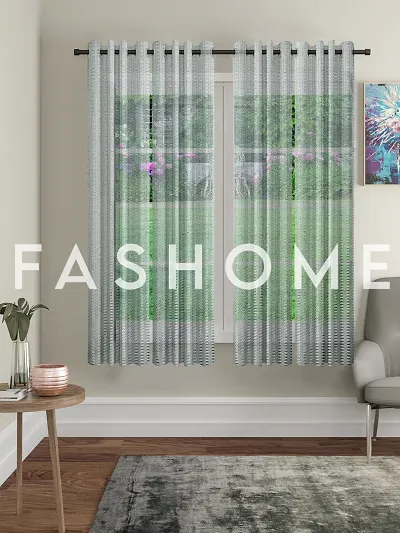 FasHome Polyester Eyelet Fitting Striped Window Curtains