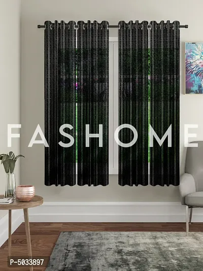 FasHome Black Polyester Eyelet Fitting Striped Window Curtains