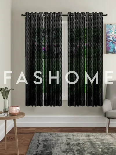 FasHome Polyester Eyelet Fitting Striped Window Curtains