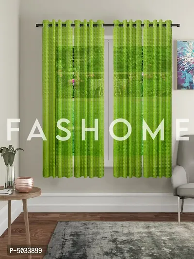 FasHome Green Polyester Eyelet Fitting Striped Window Curtains