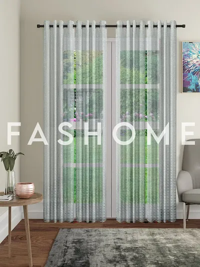 FasHome Polyester Eyelet Fitting Striped Sheer Door Curtains