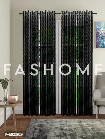 FasHome Black Polyester Eyelet Fitting Striped Door Curtains