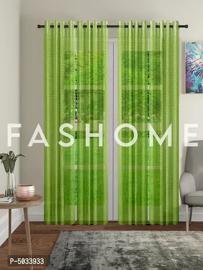 FasHome Green Polyester Eyelet Fitting Striped Door Curtains