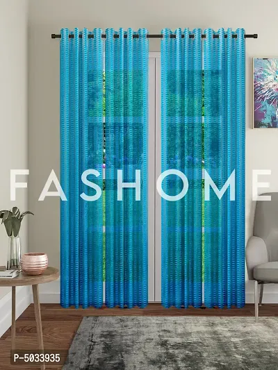 FasHome Blue Polyester Eyelet Fitting Striped Door Curtains