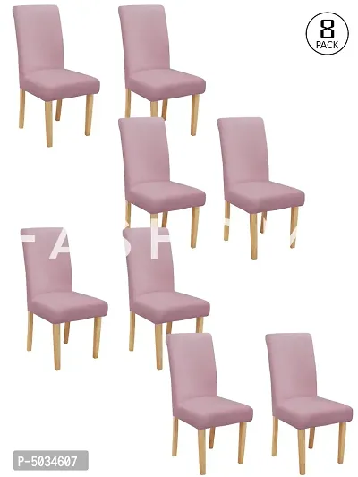 FasHome Pink Polyester Solid Removable Stretchable Dining Chair Slipcover Seat Protector-Pack Of 8