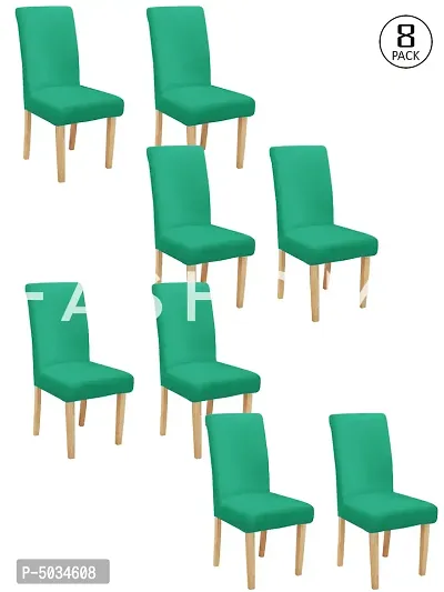 FasHome Green Polyester Solid Removable Stretchable Dining Chair Slipcover Seat Protector-Pack Of 8