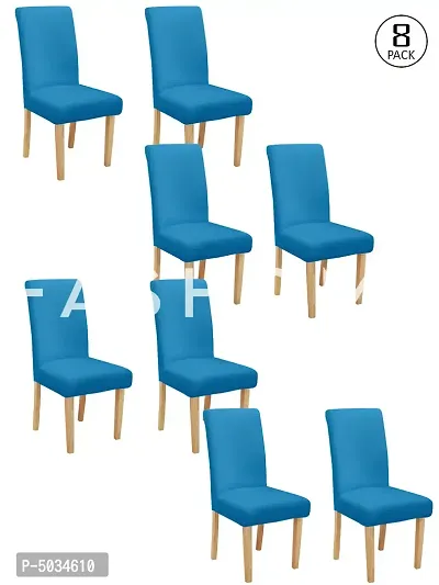 FasHome Blue Polyester Solid Removable Stretchable Dining Chair Slipcover Seat Protector-Pack Of 8