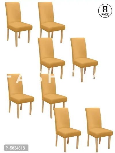 FasHome Yellow Polyester Textured Removable Stretchable Dining Chair Slipcover Seat Protector-Pack Of 8-thumb0