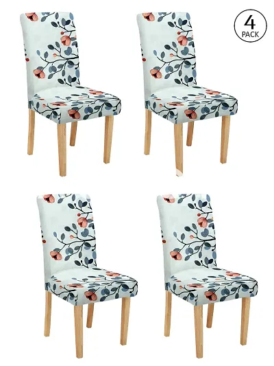 FasHome Floral Polyester Chair Covers Set of 4