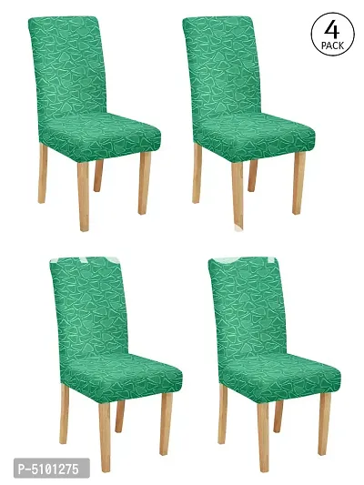 FasHome Premium Polyester Green 4 Stretchable Chair Slipcover-thumb0