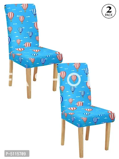 FasHome Blue Polyester Printed Stretchable Removable Dining Chair Covers- Pack Of 2-thumb0