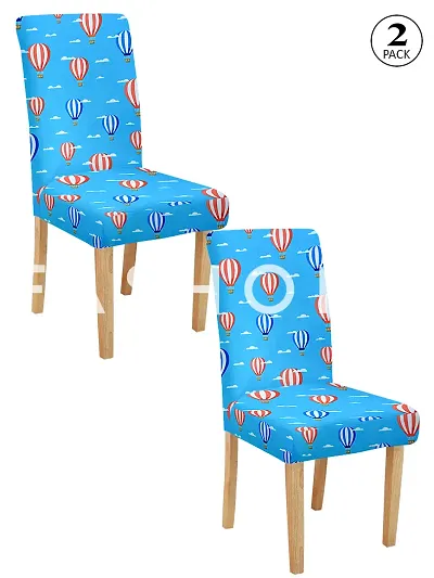 FasHome Polyester Printed Stretchable Removable Dining Chair Covers- Pack Of 2