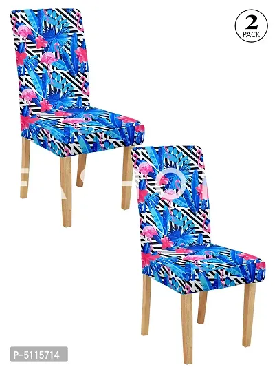 FasHome Multicoloured Polyester Printed Stretchable Removable Dining Chair Covers- Pack Of 2-thumb0