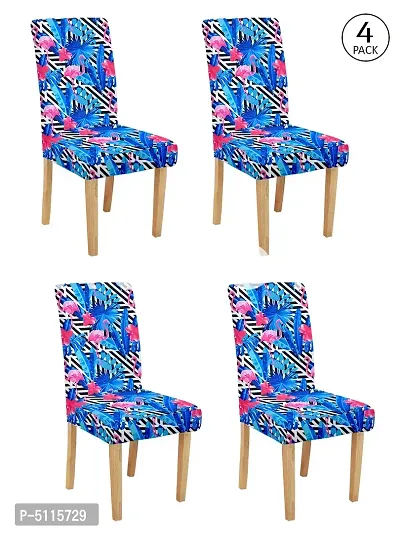 FasHome Multicoloured Polyester Printed Stretchable Removable Dining Chair Covers- Pack Of 4-thumb0