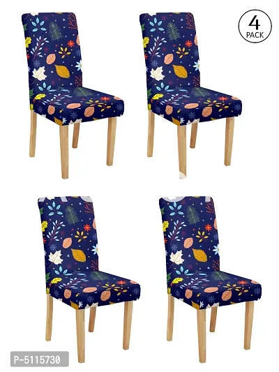 FasHome Multicoloured Polyester Printed Stretchable Removable Dining Chair Covers- Pack Of 4