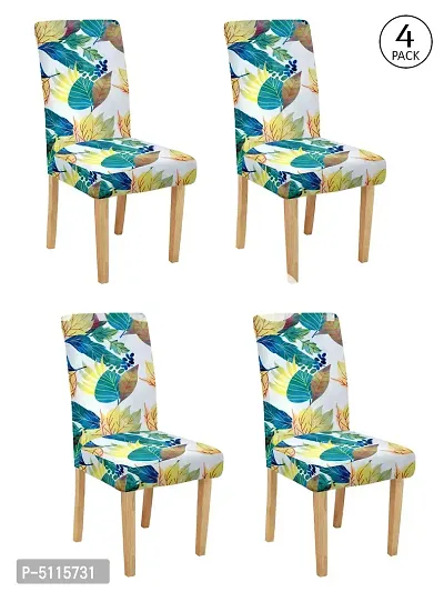 FasHome Multicoloured Polyester Printed Stretchable Removable Dining Chair Covers- Pack Of 4