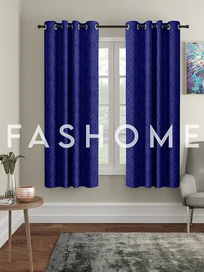 FasHome Heavy Polyester Long Emboss Eyelet Window Curtains (Pack of 2)