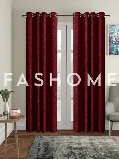 FasHome Heavy Polyester Long Emboss Eyelet Long Door Curtains- 4 x 9 Feet (Pack of 2)