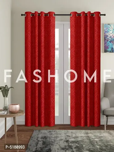 FasHome Heavy Polyester Long Emboss Eyelet Long Door Curtains (Door 4 x 9 Feet, (Pack of 2)-thumb0