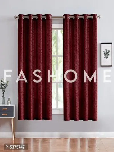 FasHome Polyester Window Curtain 5FT-Pack of 2 -Maroon-thumb0