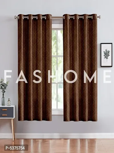 FasHome Polyester Window Curtain 5FT-Pack of 2 -Brown-thumb0