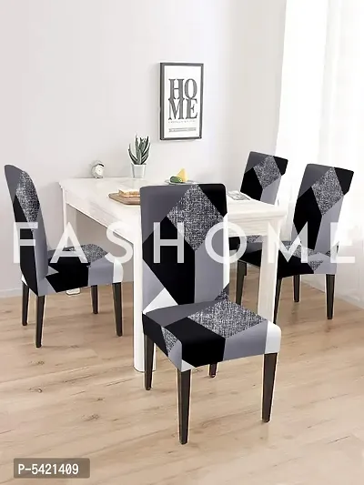 FasHome Stretch Spandex Checked Dining Room Chair Covers  (Pack of 4)-thumb0
