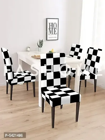 FasHome Stretch Spandex Checked Dining Room Chair Covers  (Pack of 4)