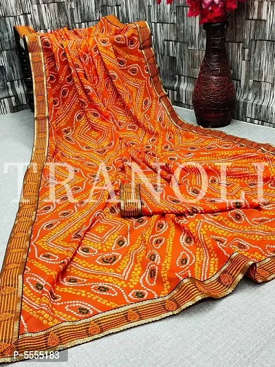 Tranoli Georgette Bandhani Printed Sarees with Blouse Piece-thumb0