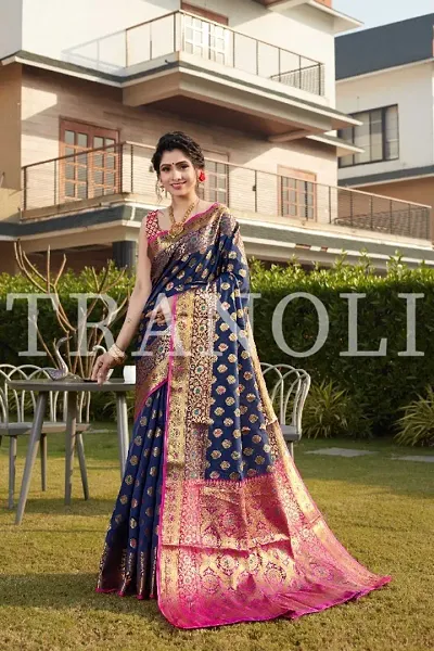 Tranoli Banarasi Silk Zari Woven Sarees With Blouse Piece