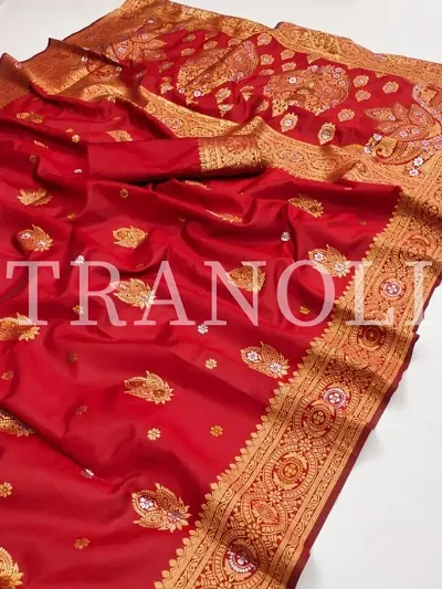 Tranoli Soft Silk Banarasi Zari Woven Sarees with Blouse Piece