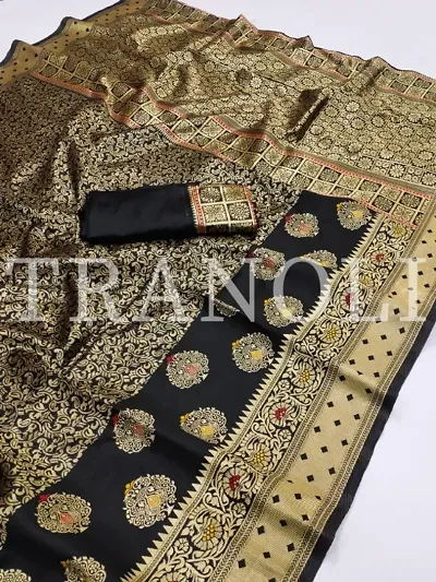 Tranoli Soft Silk Banarasi Zari Woven Sarees with Blouse Piece