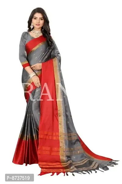 Tranoli Cotton Silk Woven Sarees with Contrast Border and Blouse Piece-thumb0