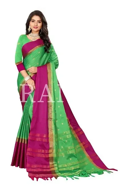 Tranoli Cotton Silk Woven Sarees with Contrast Border and Blouse Piece