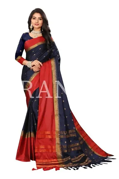 Tranoli Cotton Silk Woven Sarees with Contrast Border and Blouse Piece