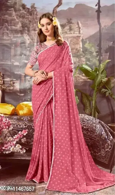 Chiffon Embellished Saree With Blouse piece