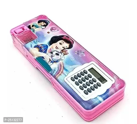 Pencil Box with Calculator  Dual Sharpener for Kids for School,Frozen Big Size Cartoon Printed Pencil Case for Kids (Barbie) Plastic, Pack of )-thumb0