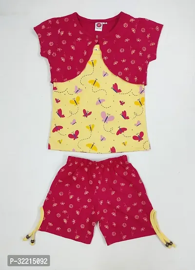 Stylish Red Cotton Top With Bottom Set For Girls